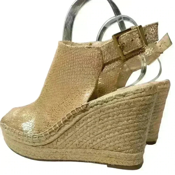 Kenneth Cole New York Olivia Wedge Sandal 3” Jute Heel Buckle Strap Peep Toe 9 - Picture 7 of 10
